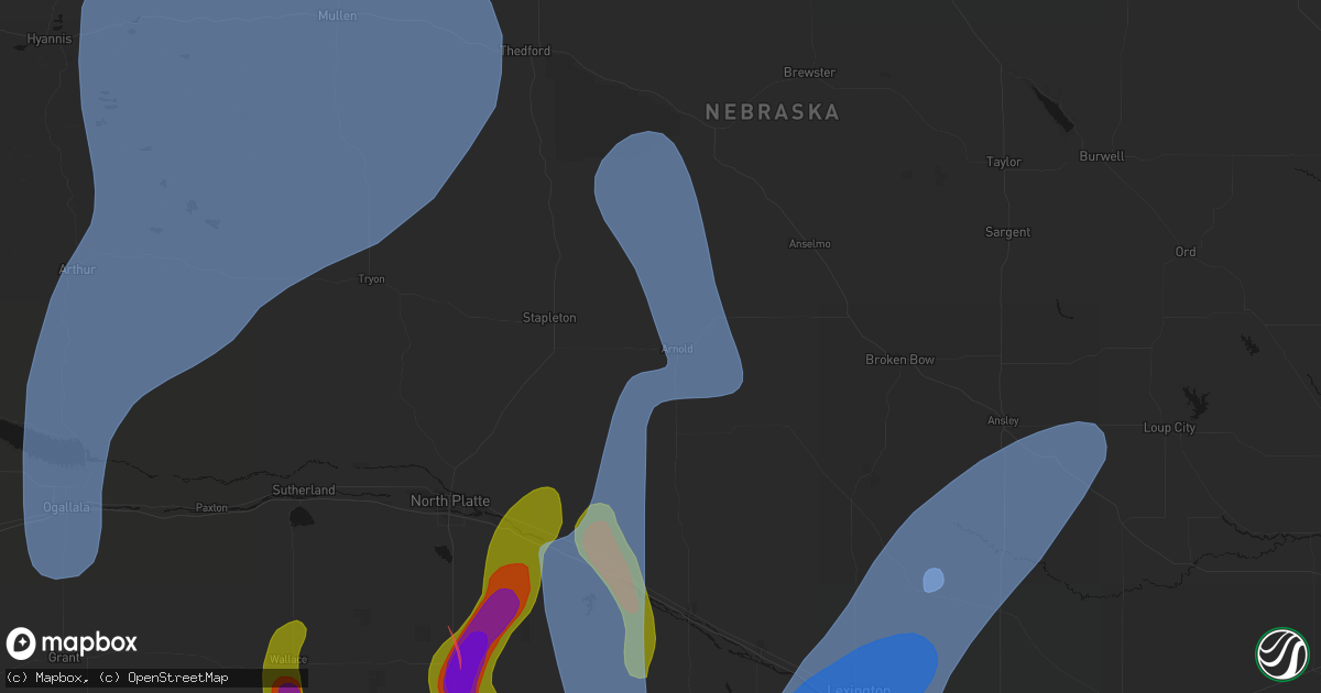 Hail map in Arnold, NE on May 30, 2026