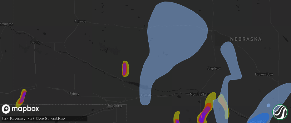 Hail map in Arthur, NE on May 30, 2026