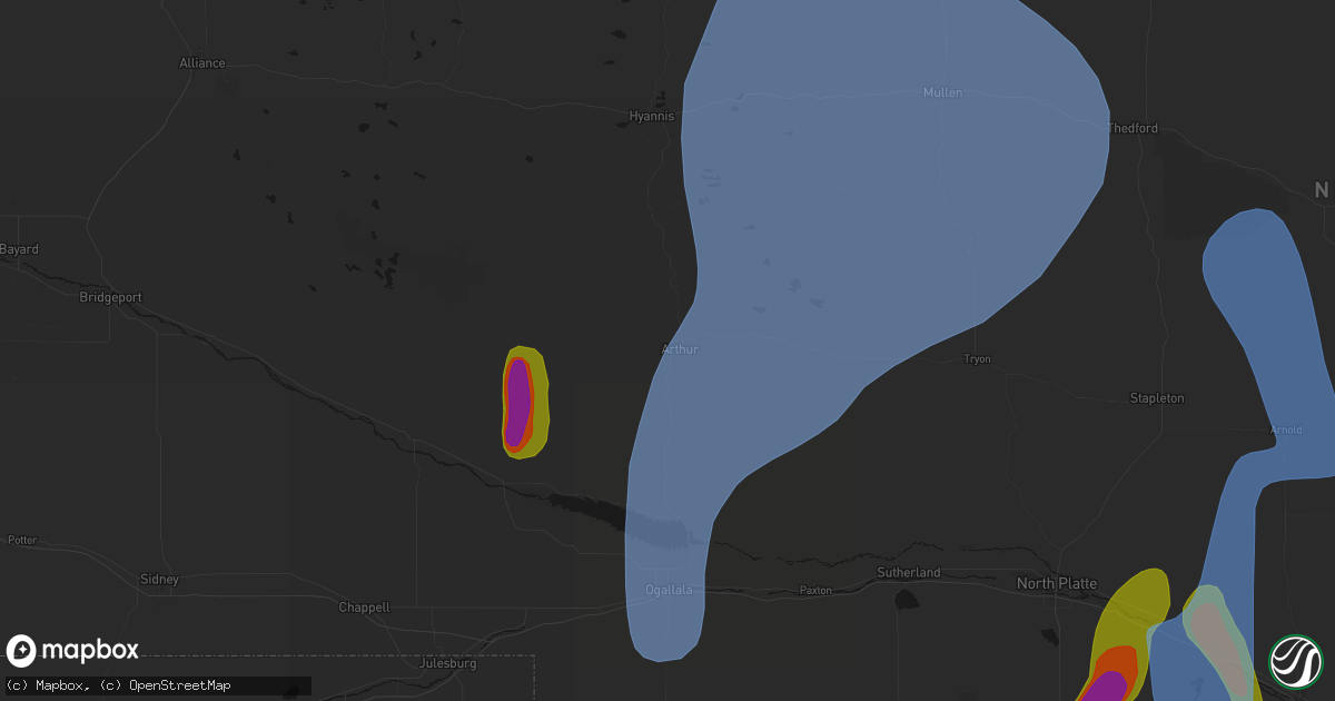 Hail map in Arthur, NE on May 30, 2026