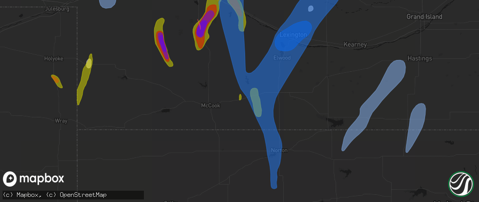 Hail map in Bartley, NE on May 30, 2026