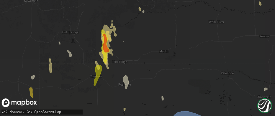 Hail map in Batesland, SD on May 30, 2026