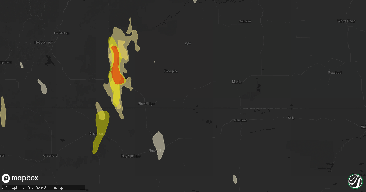 Hail map in Batesland, SD on May 30, 2026