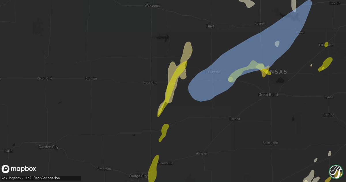Hail map in Bazine, KS on May 30, 2026
