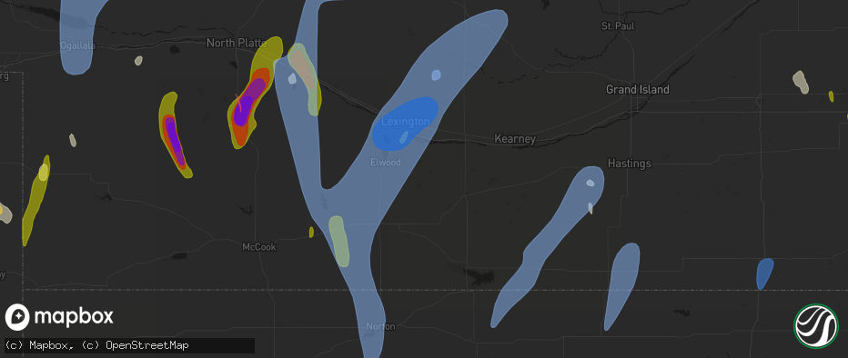 Hail map in Bertrand, NE on May 30, 2026