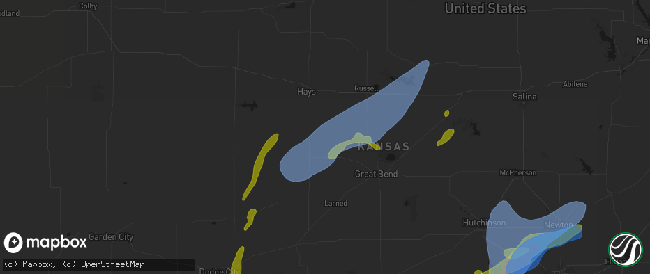 Hail map in Bison, KS on May 30, 2026