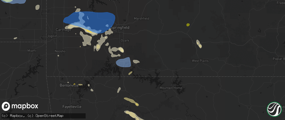 Hail map in Bradleyville, MO on May 30, 2026