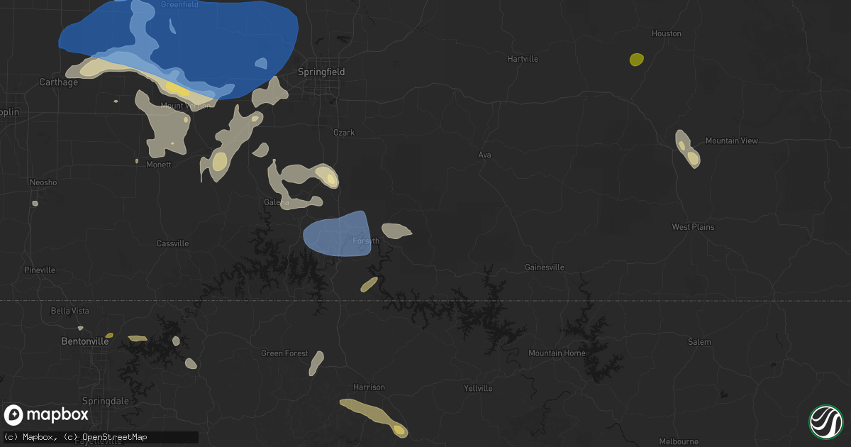 Hail map in Bradleyville, MO on May 30, 2026