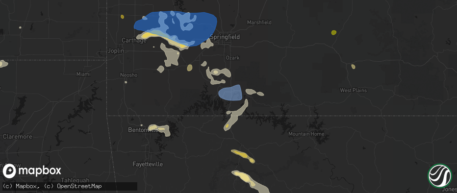 Hail map in Branson, MO on May 30, 2026