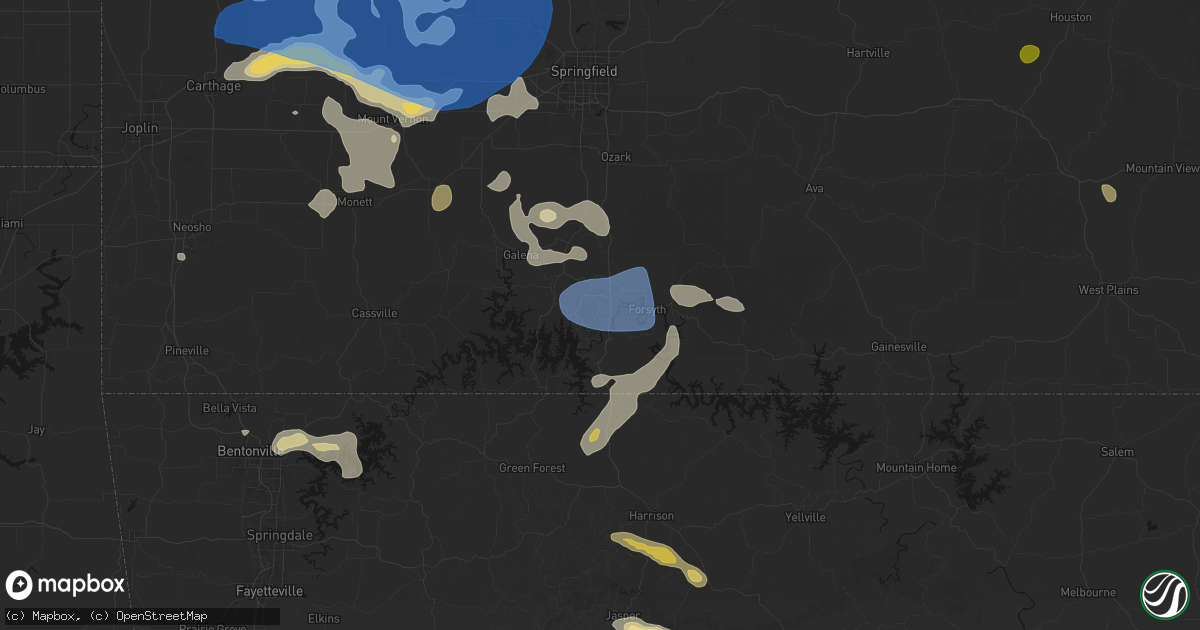 Hail map in Branson, MO on May 30, 2026