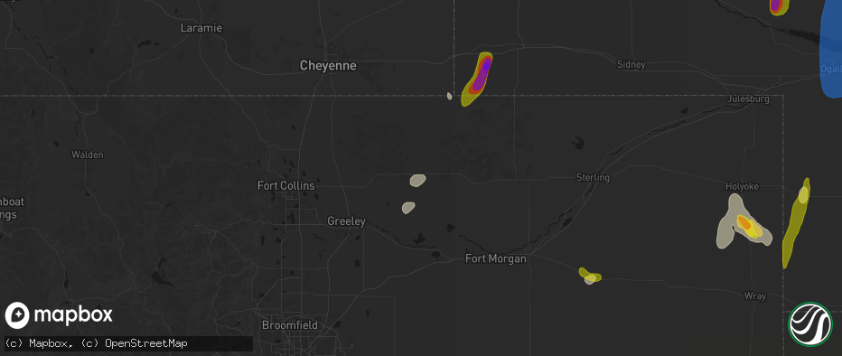 Hail map in Briggsdale, CO on May 30, 2026