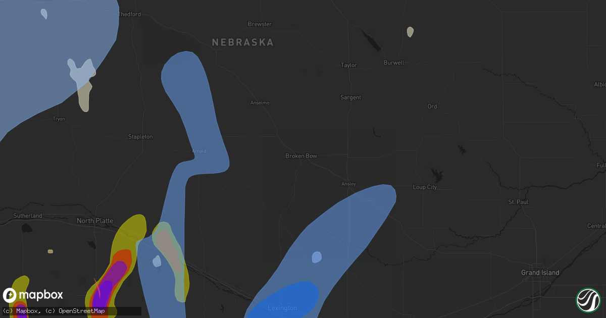 Hail map in Broken Bow, NE on May 30, 2026