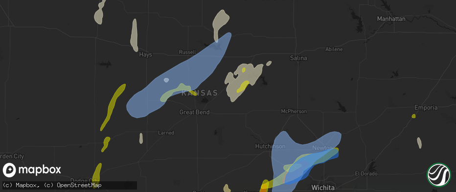 Hail map in Bushton, KS on May 30, 2026