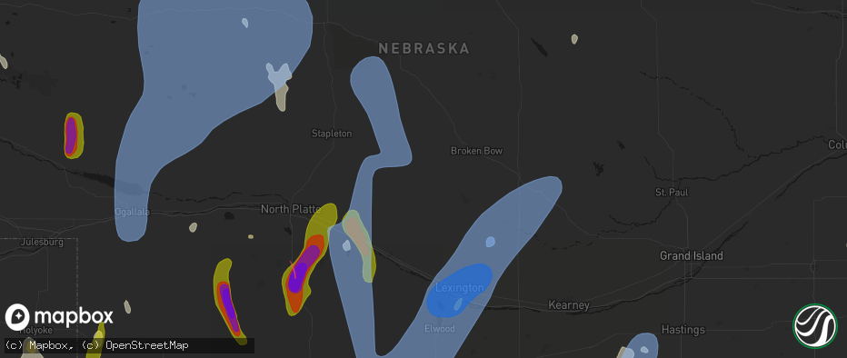 Hail map in Callaway, NE on May 30, 2026