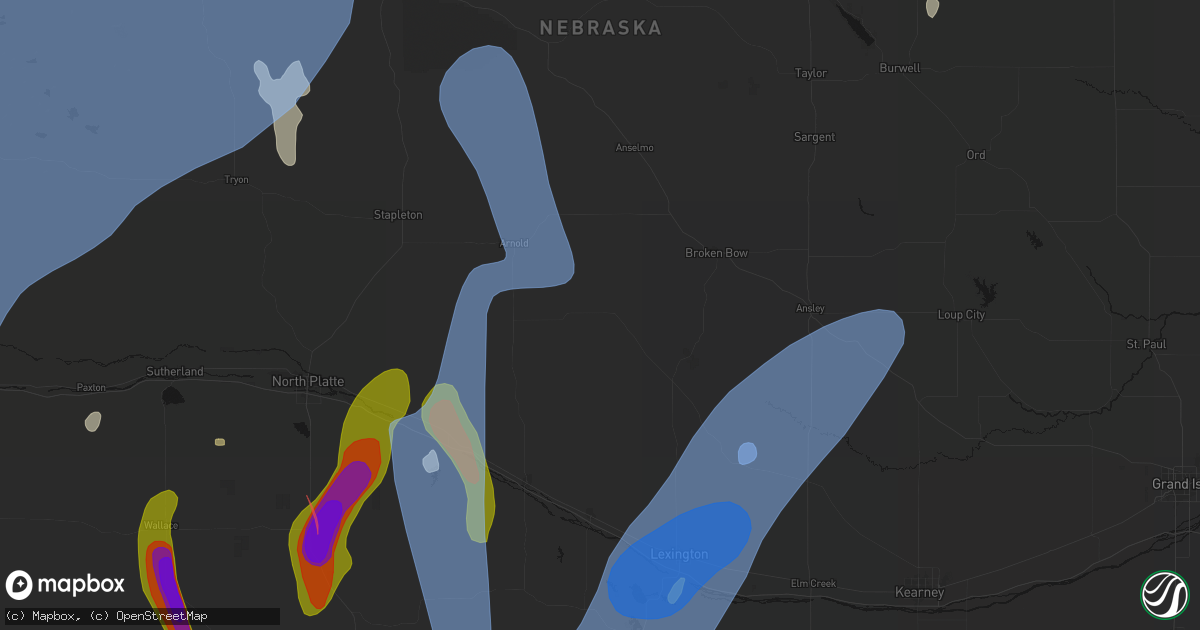 Hail map in Callaway, NE on May 30, 2026