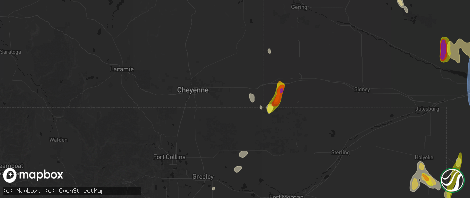 Hail map in Carpenter, WY on May 30, 2026