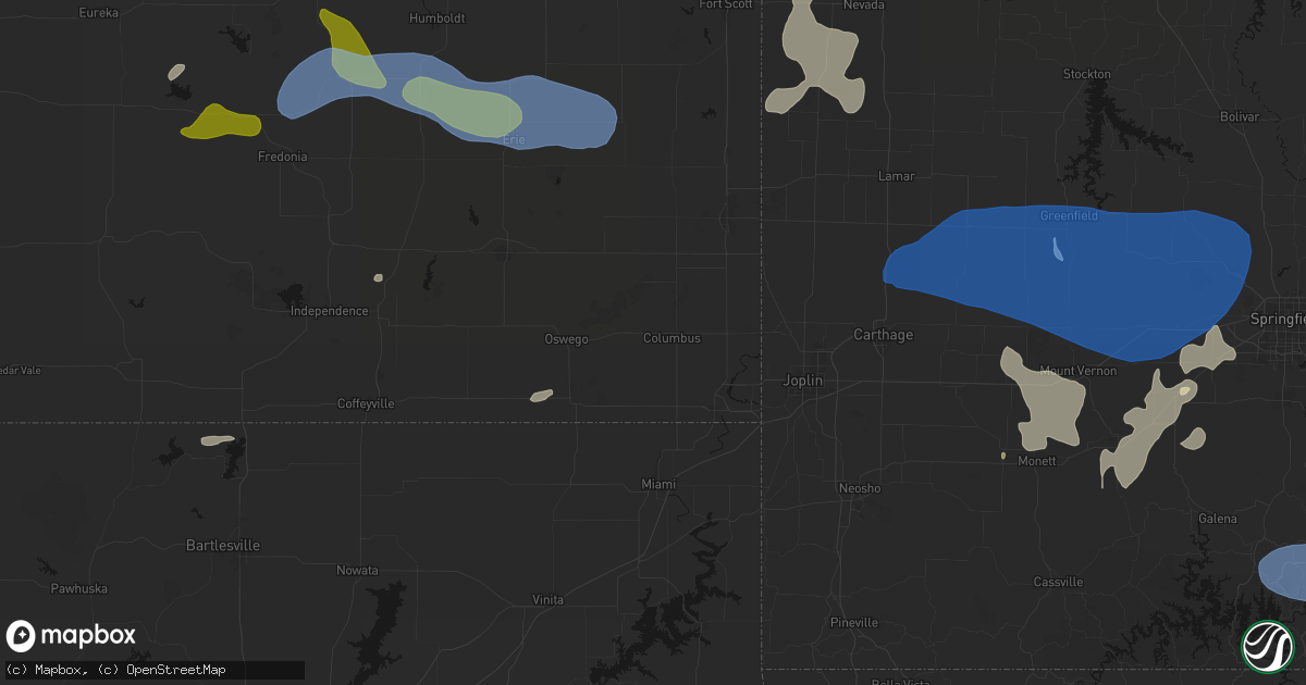 Hail map in Columbus, KS on May 30, 2026