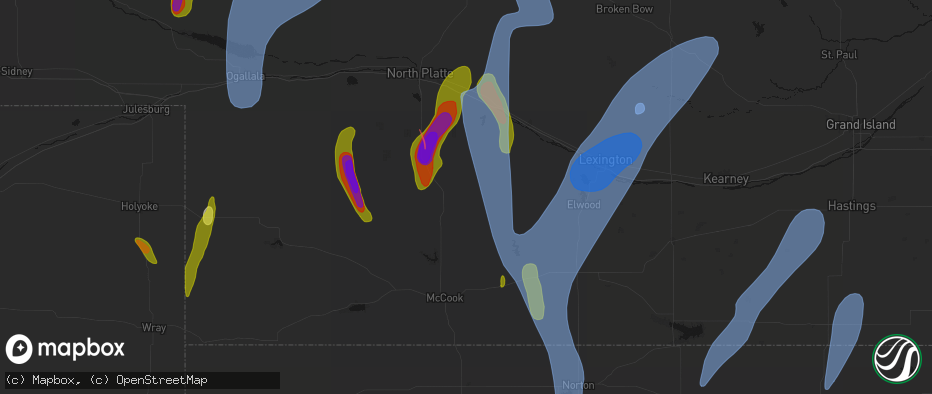 Hail map in Curtis, NE on May 30, 2026