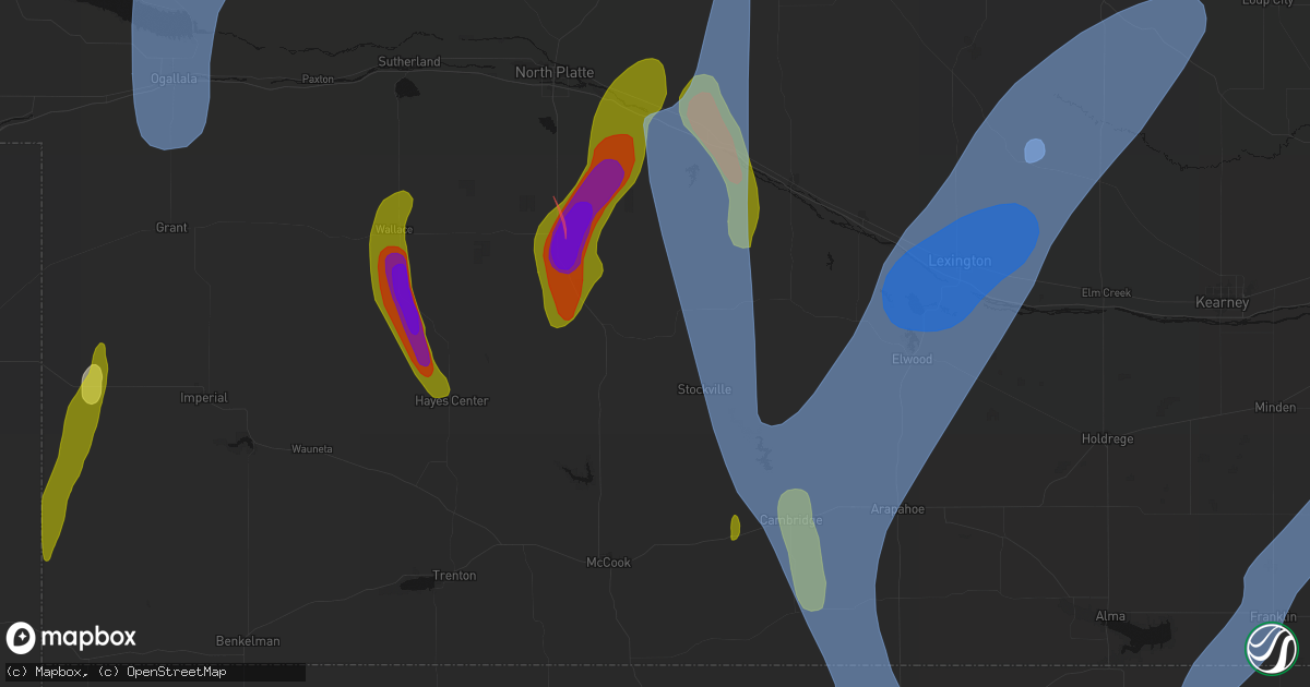 Hail map in Curtis, NE on May 30, 2026