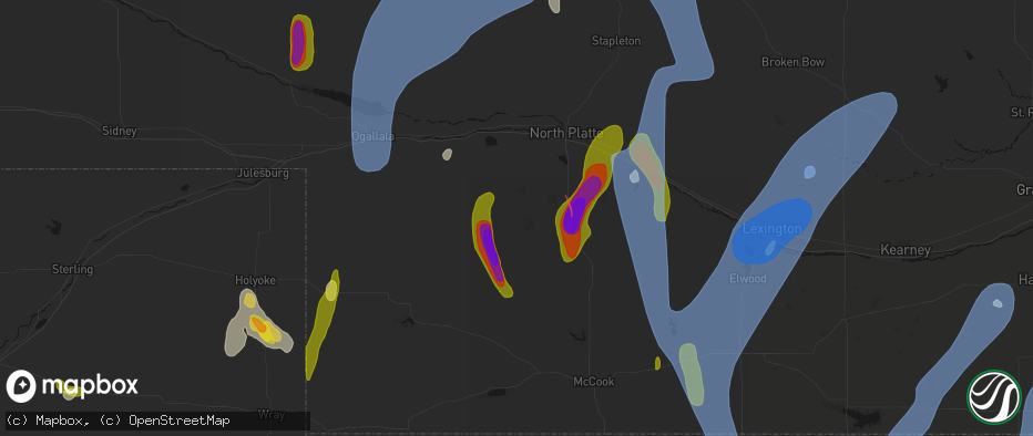 Hail map in Dickens, NE on May 30, 2026