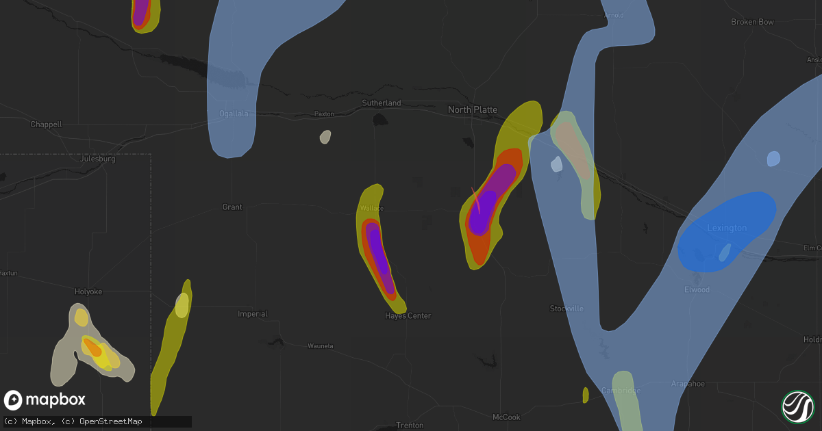 Hail map in Dickens, NE on May 30, 2026