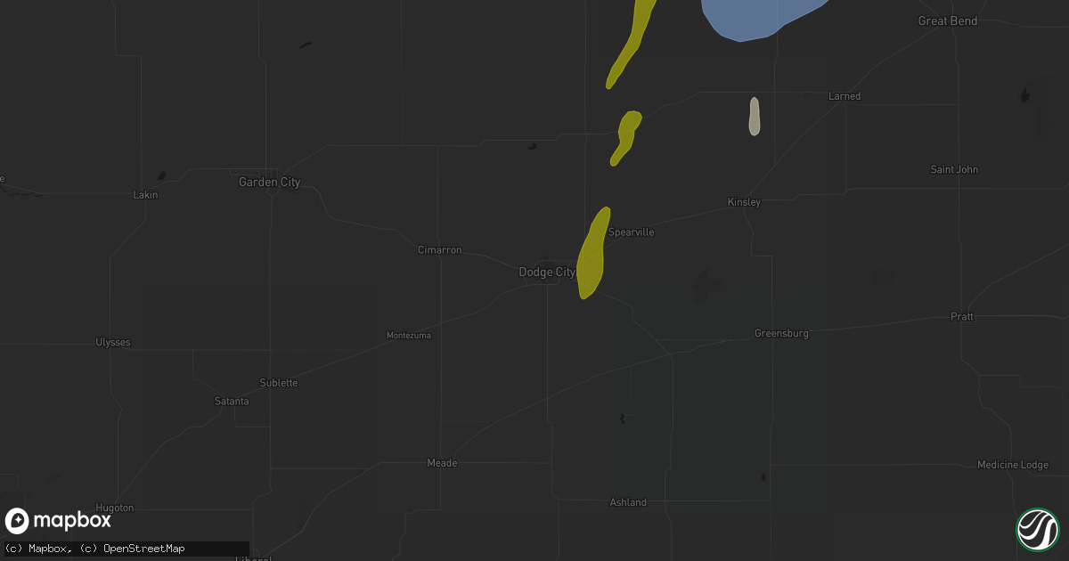 Hail map in Dodge City, KS on May 30, 2026