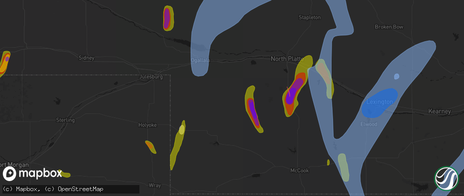 Hail map in Elsie, NE on May 30, 2026