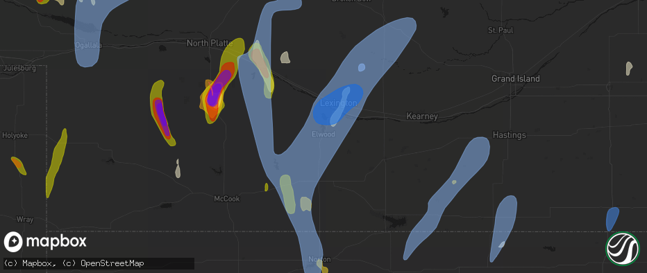 Hail map in Elwood, NE on May 30, 2026