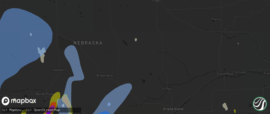 Hail map in Elyria, NE on May 30, 2026