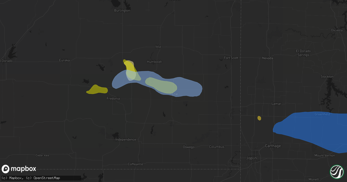 Hail map in Erie, KS on May 30, 2026