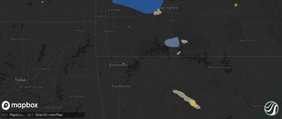 Hail map in Eureka Springs, AR on May 30, 2026
