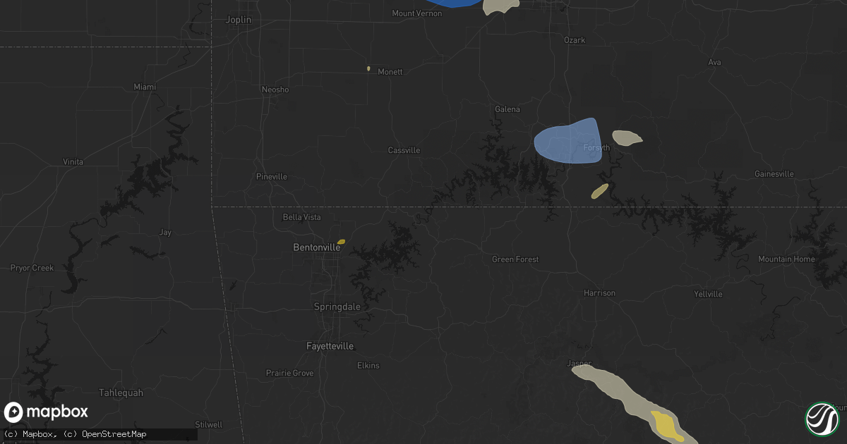 Hail map in Eureka Springs, AR on May 30, 2026