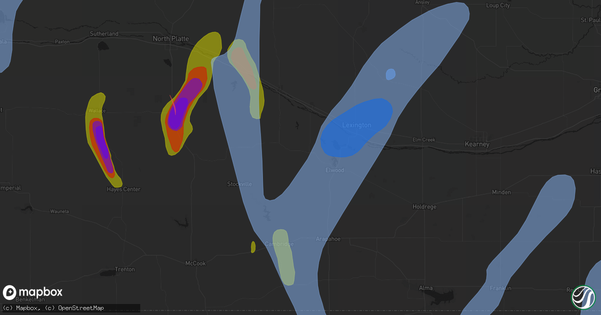 Hail map in Eustis, NE on May 30, 2026