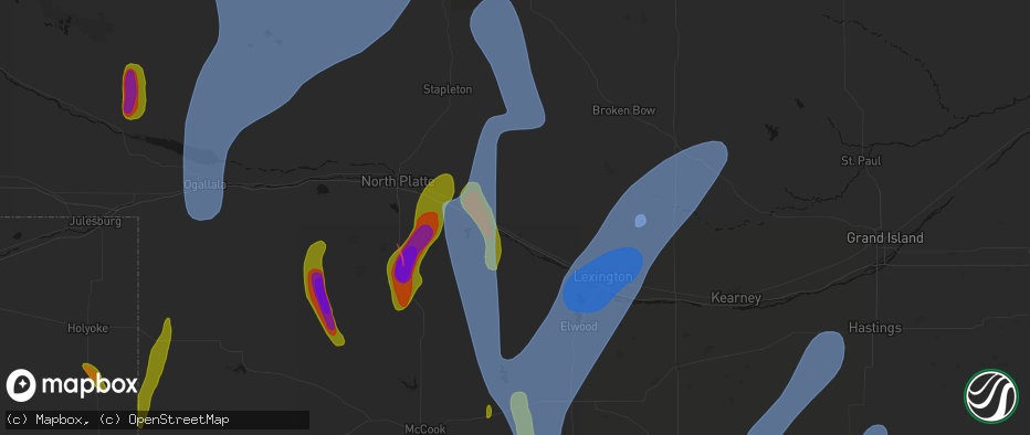 Hail map in Gothenburg, NE on May 30, 2026