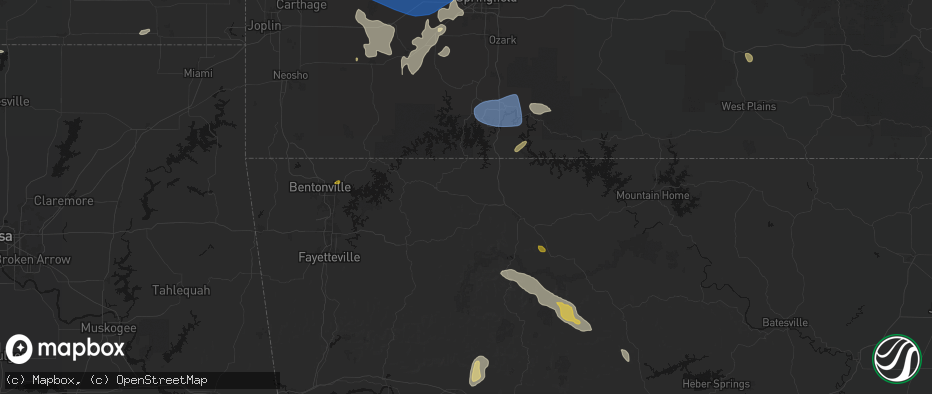 Hail map in Green Forest, AR on May 30, 2026