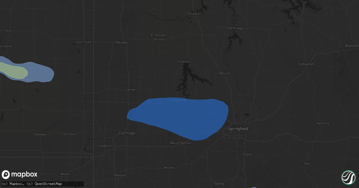 Hail map in Greenfield, MO on May 30, 2026