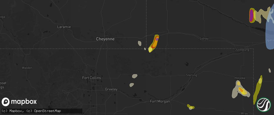 Hail map in Grover, CO on May 30, 2026