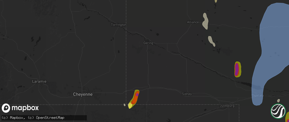 Hail map in Harrisburg, NE on May 30, 2026