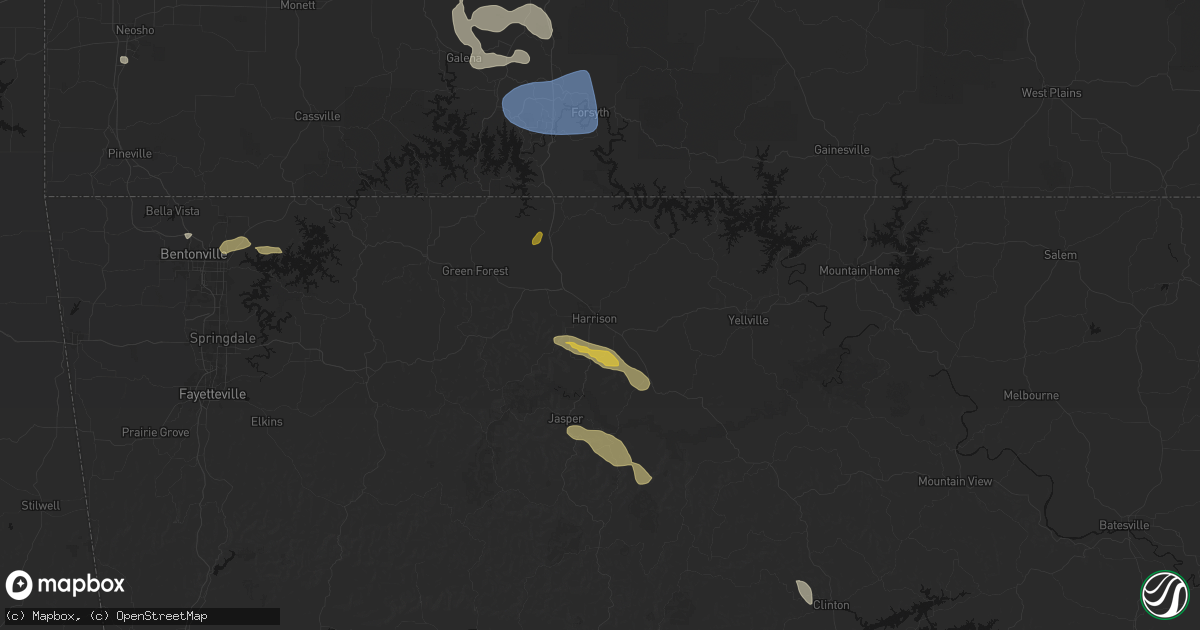 Hail map in Harrison, AR on May 30, 2026