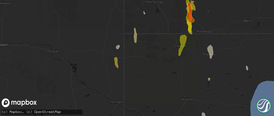 Hail map in Harrison, NE on May 30, 2026