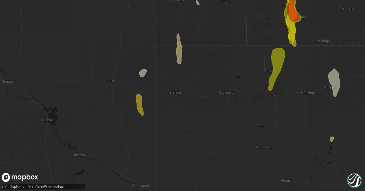 Hail map in Harrison, NE on May 30, 2026