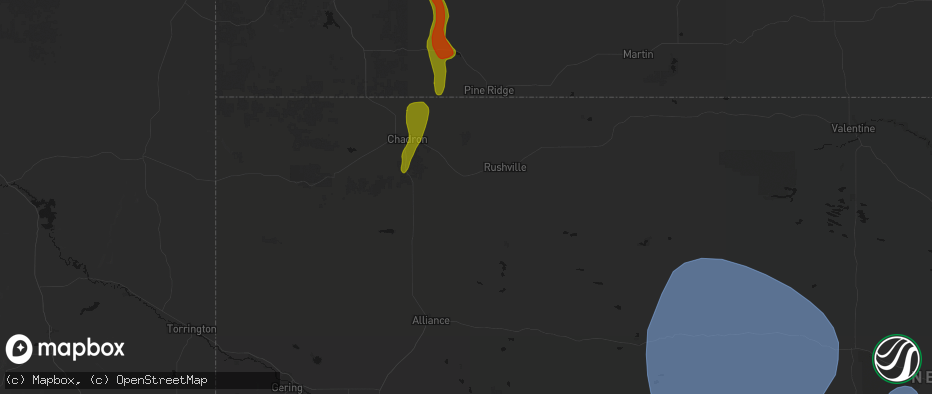 Hail map in Hay Springs, NE on May 30, 2026