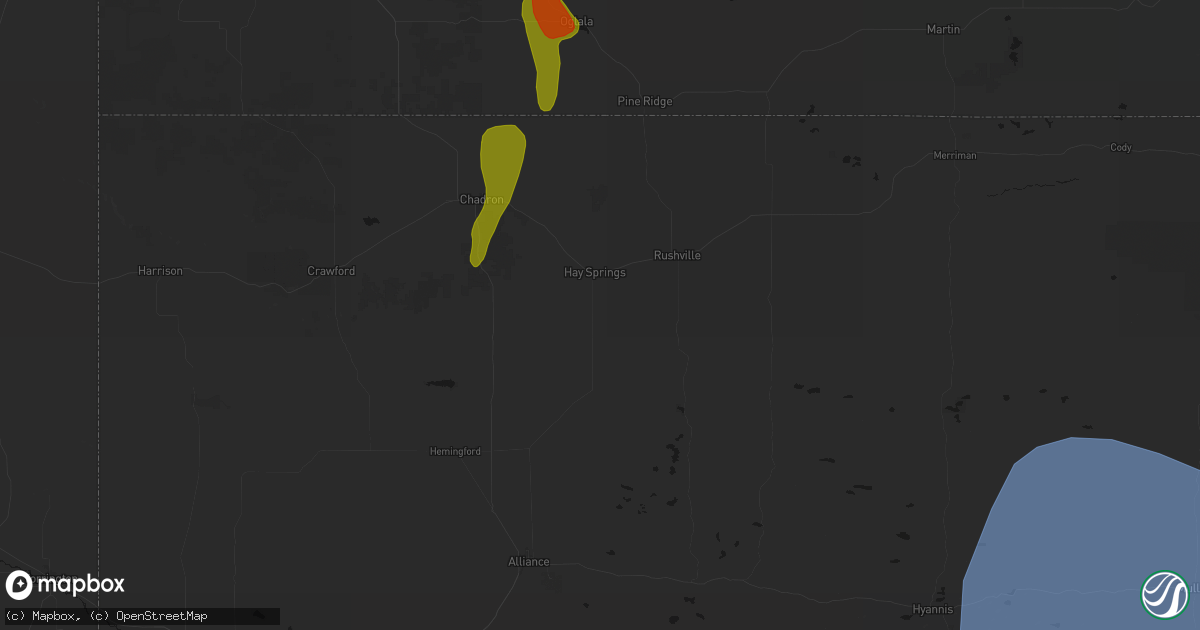 Hail map in Hay Springs, NE on May 30, 2026
