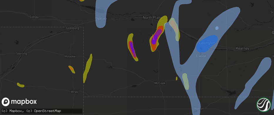 Hail map in Hayes Center, NE on May 30, 2026