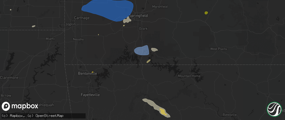 Hail map in Hollister, MO on May 30, 2026