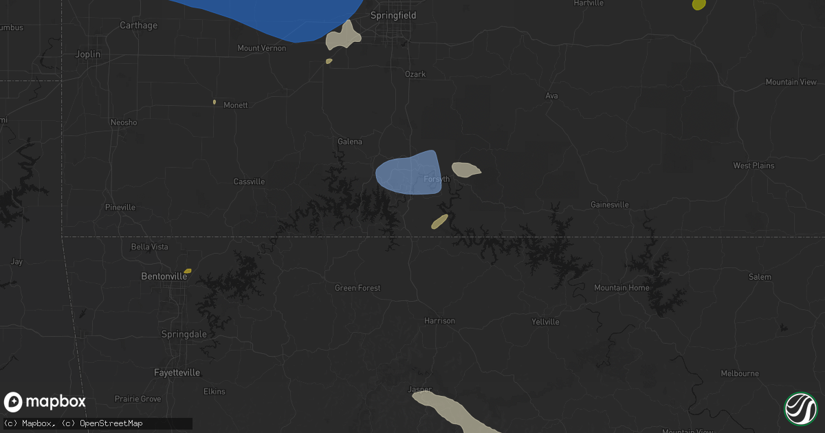 Hail map in Hollister, MO on May 30, 2026