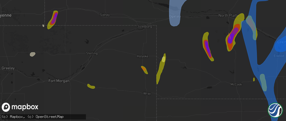 Hail map in Holyoke, CO on May 30, 2026