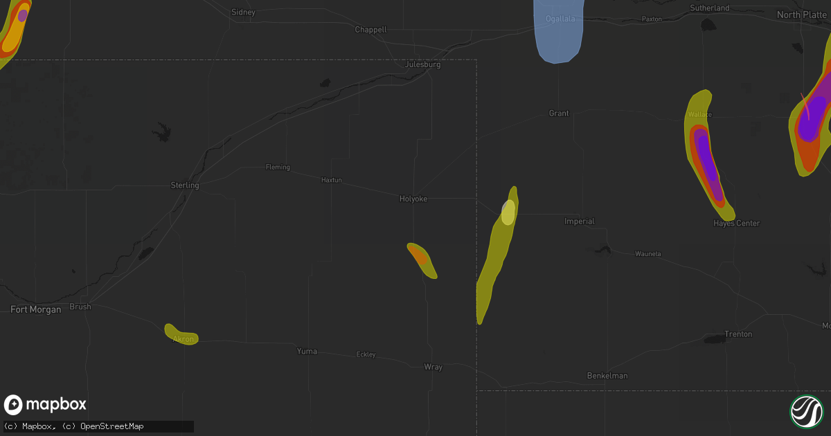 Hail map in Holyoke, CO on May 30, 2026
