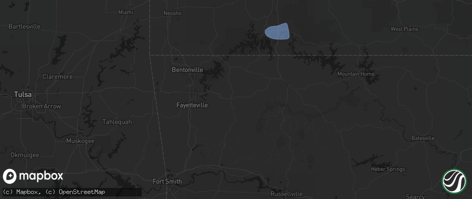 Hail map in Huntsville, AR on May 30, 2026