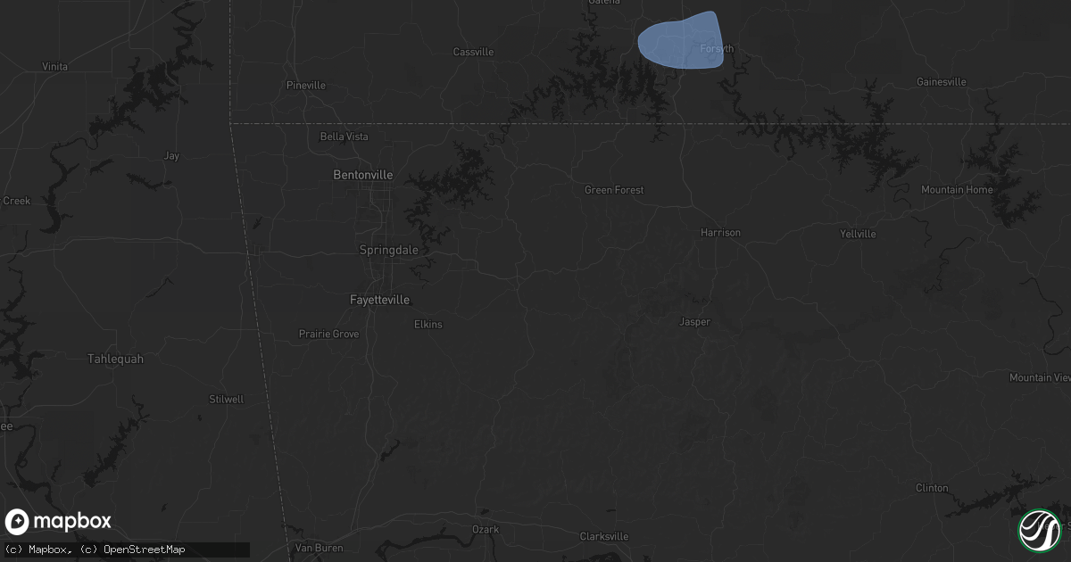 Hail map in Huntsville, AR on May 30, 2026