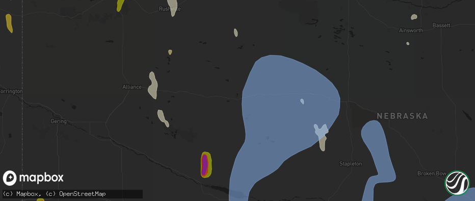 Hail map in Hyannis, NE on May 30, 2026